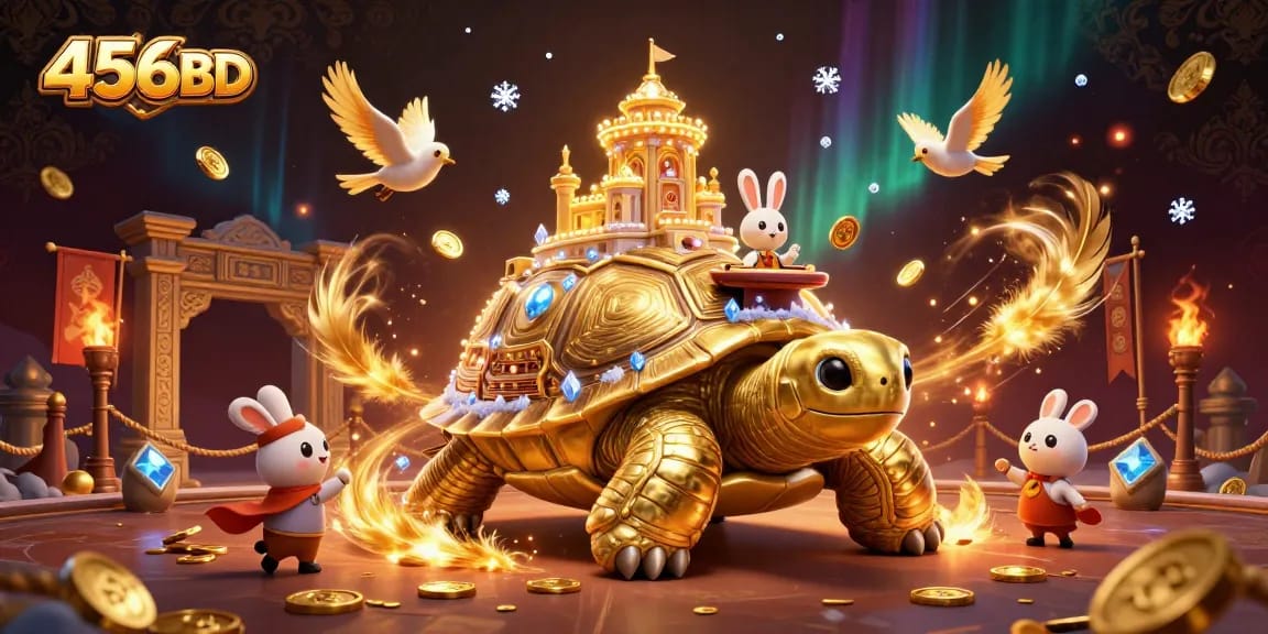 Experience the magic of 456BD with a golden tortoise casino and amazing gaming elements.