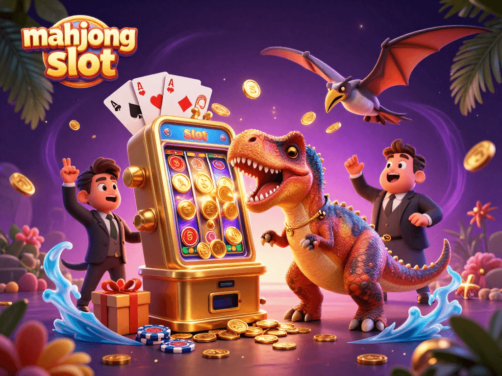 Catch golden coins in the mahjong slot jackpot frenzy with this vibrant 3D scene.