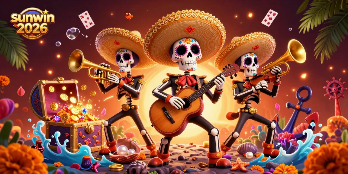 Experience sunwin 2026 with vibrant mariachi skeletons amid treasure-filled gaming adventure.