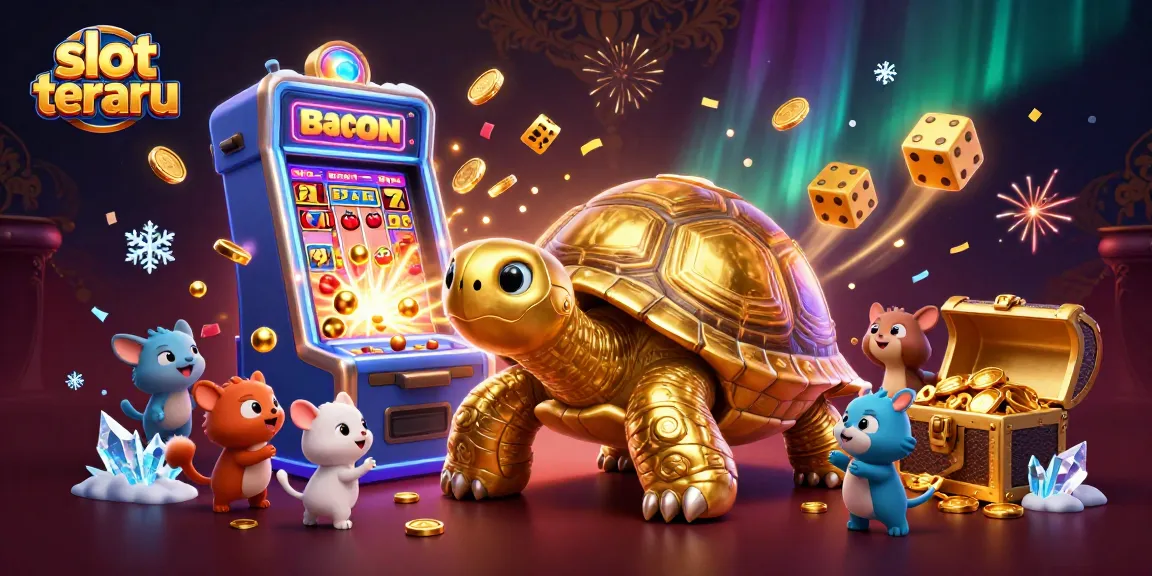 Experience excitement with slot terbaru in a vibrant casino scene filled with golden elements and animated characters.