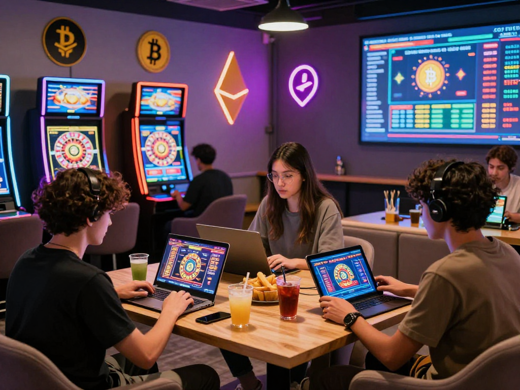 Exciting scene in a crypto casino with diverse players engaging in vibrant games.