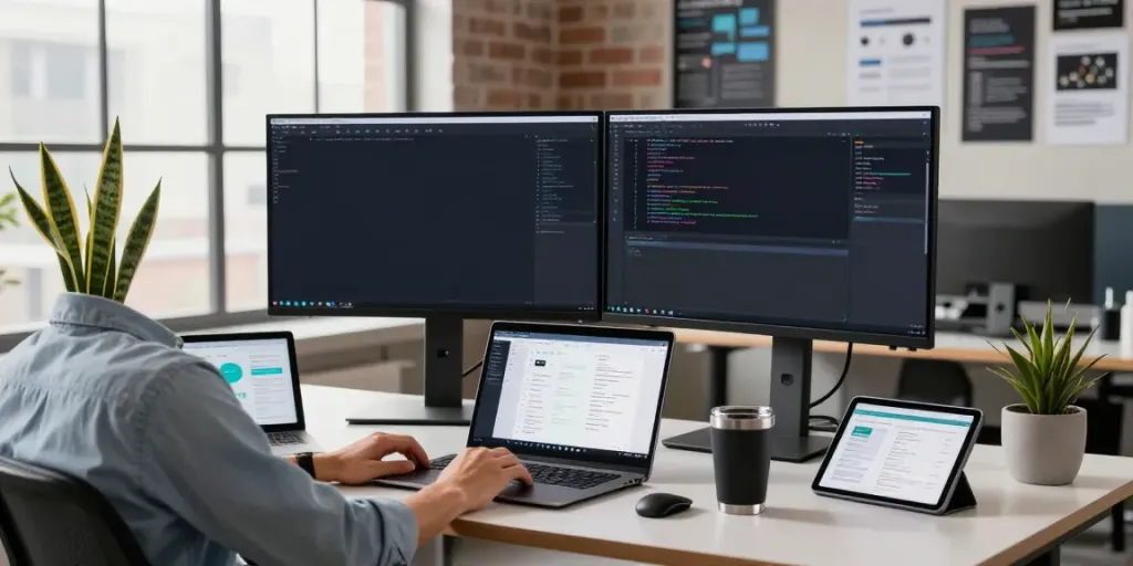 Developer utilizing instant indexing tools in a modern workspace to enhance website visibility.