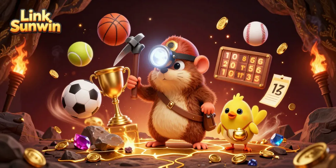 Engage with the thrilling Link Sunwin gaming experience featuring a treasure-hunting mole and dynamic sports elements.