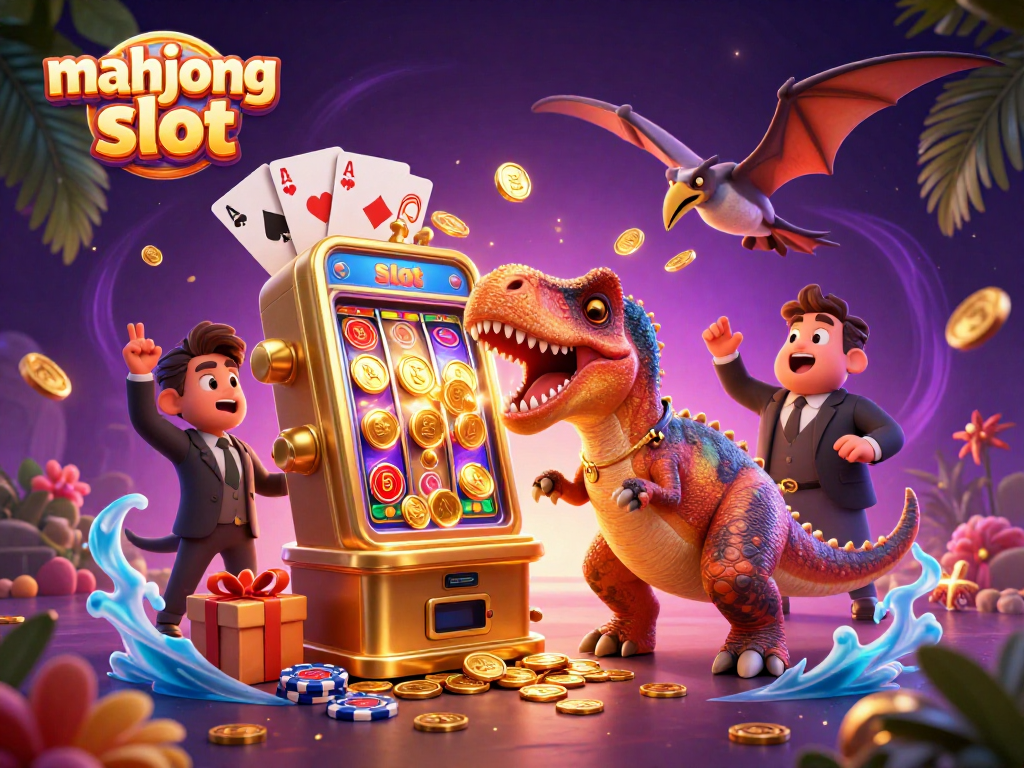 Catch golden coins in the mahjong slot jackpot frenzy with this vibrant 3D scene.