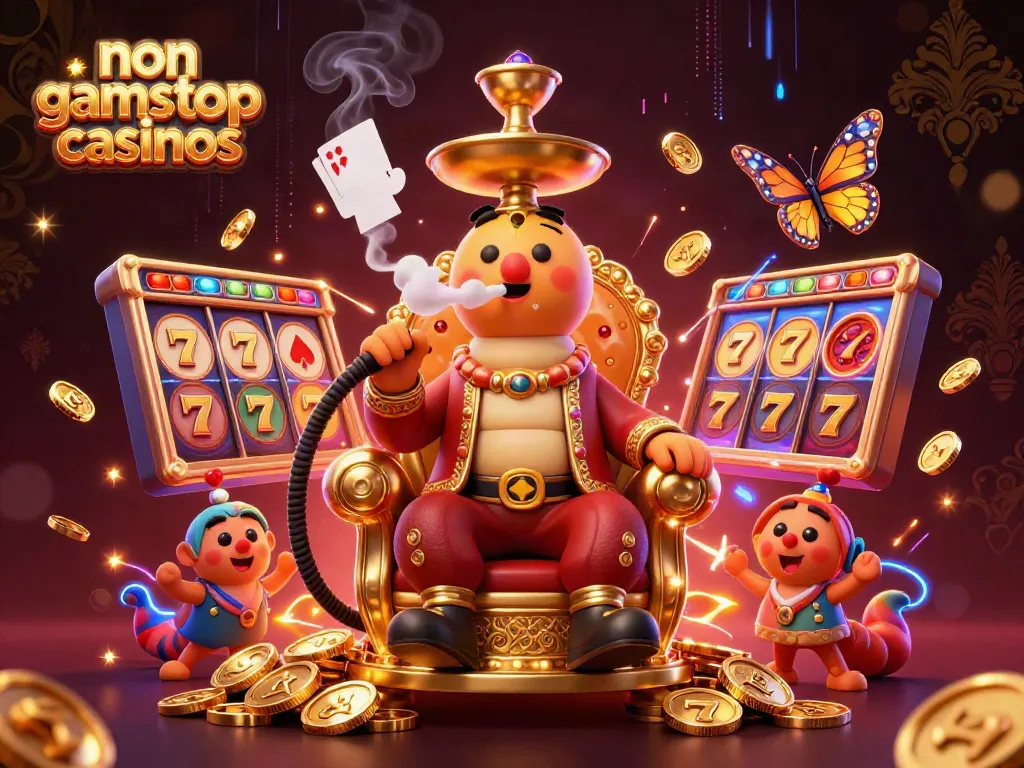 Engage with non gamstop casinos featuring a vibrant, animated scene of gambling action.