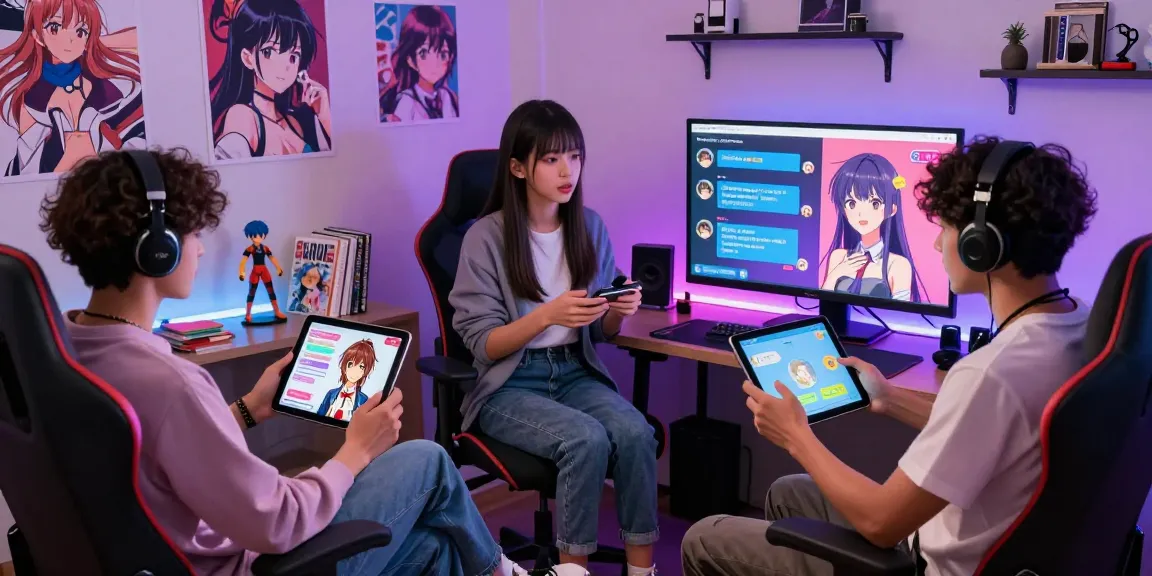 Engaging virtual environment showcasing diverse users enjoying free ai ecchi chat with vibrant AI characters and gaming atmosphere.